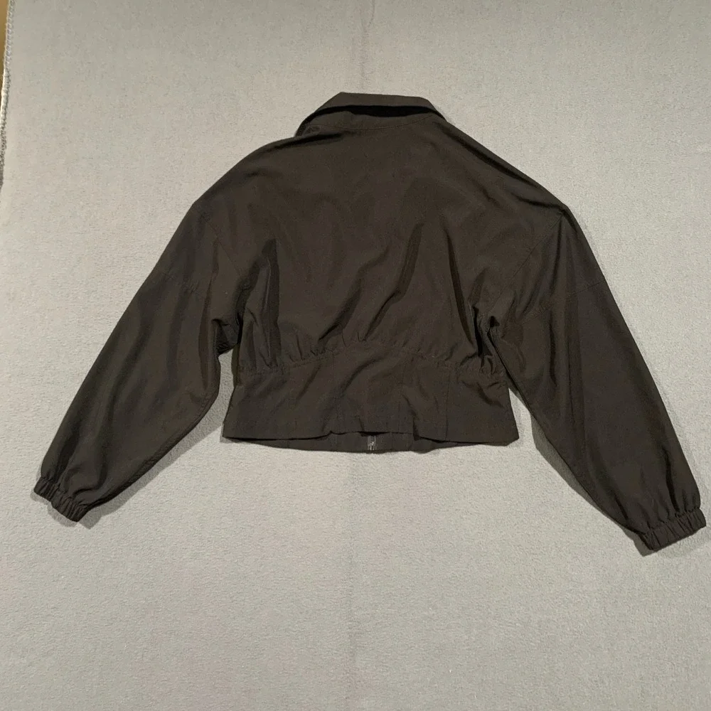One5One Womens Black Cropped Full‎ Zip Windbreaker Jacket Mock Neck Medium